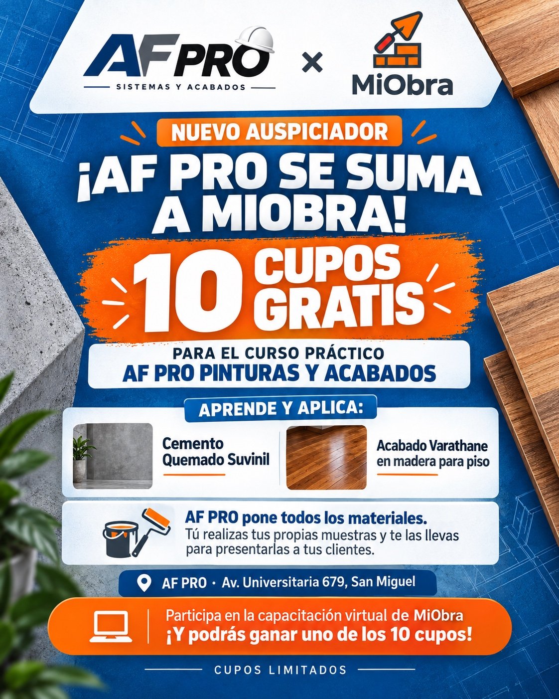 AF PRO se suma a MiObra y regala 10 cupos para su curso práctico